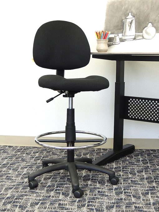 Boss Office Products Ergonomic Works Adjustable Drafting Chair Without Arms, Black/Chrome