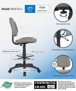 Boss Drafting Stool, Gray/Chrome, B1615-GY 2