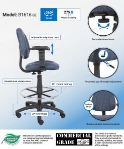 Boss Office Products Drafting Stool, Adjustable Arms 2