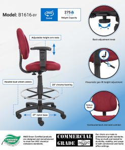Boss Office Products Drafting Stool, Adjustable Arms, Burgundy, B1616-BY 2