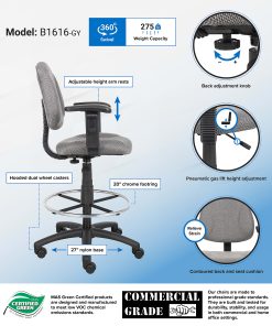 Boss Office Products Drafting Stool, Gray 2