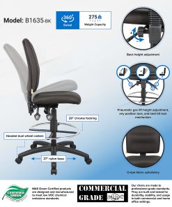 Boss Office Products Fabric Armless Drafting Stool, Black/Chrome 2