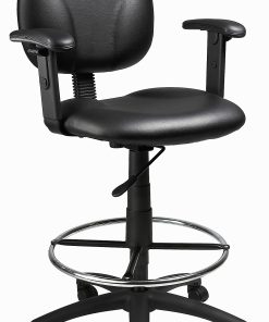 Boss Office Products Drafting Stool With Antimicrobial Protection, Adjustable Arms, Footring, Black