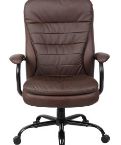 Boss Office Products Heavy-Duty Pillow-Top High-Back Chair, Bomber Brown/Silver 2