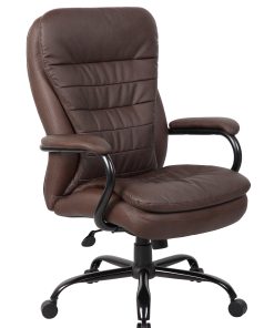 Boss Office Products Heavy-Duty Pillow-Top High-Back Chair, Bomber Brown/Silver