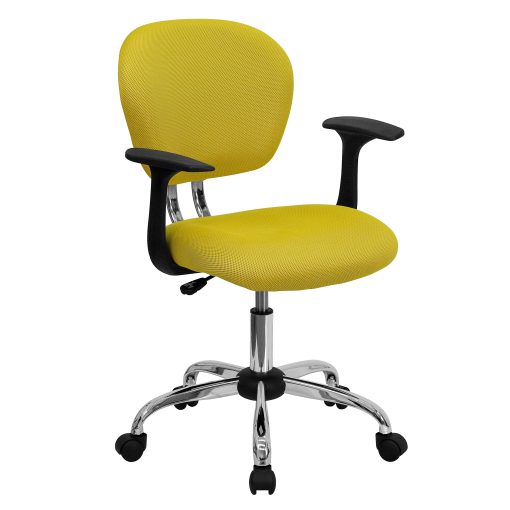 Flash Furniture Mesh Mid-Back Swivel Task Chair With Arms, Yellow/Silver - Image 2
