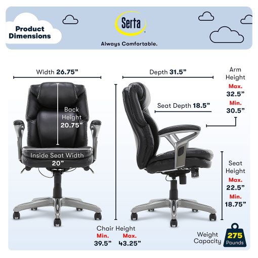 Serta® Anniston Ergonomic Mid-Back Office Chair, Smooth Black - Image 2