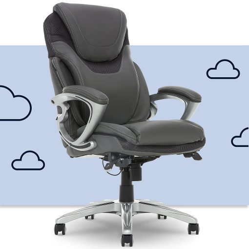 Serta®AIR™ Health & Wellness Ergonomic Bonded Leather High-Back Executive Office Chair, Light Gray - Image 2
