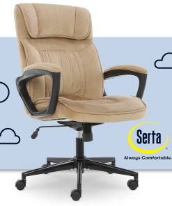 Serta® Executive Office Ergonomic Microfiber Mid-Back Chair, Light Beige/Black 2