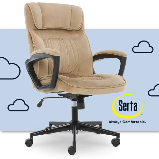 Serta® Executive Office Ergonomic Microfiber Mid-Back Chair, Light Beige/Black - Image 2