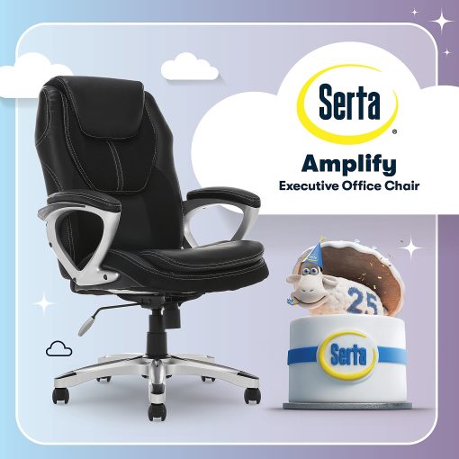 Serta® Amplify Bonded Leather/Mesh High-Back Office Chair, Black/Silver - Image 2