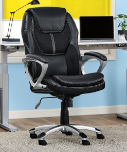Serta® Amplify Bonded Leather/Mesh High-Back Office Chair, Black/Silver