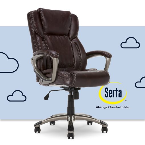 Serta® Executive Office Ergonomic Bonded Leather High-Back Chair, Biscuit Brown/Silver - Image 2