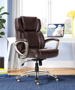 Serta® Executive Office Ergonomic Bonded Leather High-Back Chair, Biscuit Brown/Silver