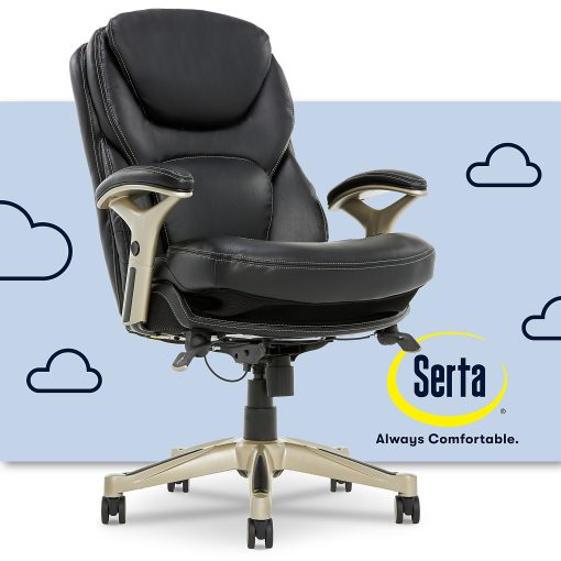 Serta® Back in Motion™ Health And Wellness Ergonomic Bonded Leather Mid-Back Office Chair, Black/Silver - Image 2
