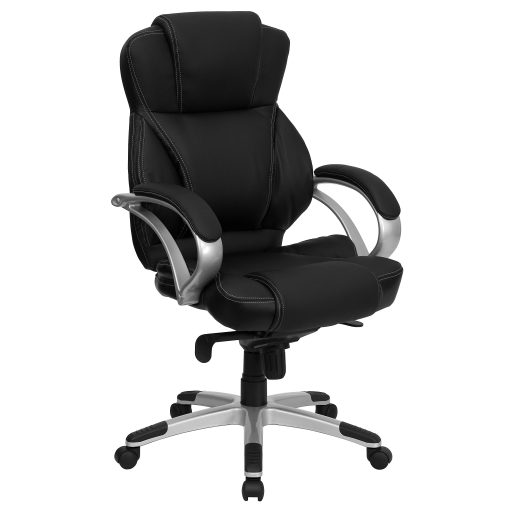 Flash Furniture Contemporary LeatherSoft™ Faux Leather High-Back Swivel Chair, Black/Silver - Image 2