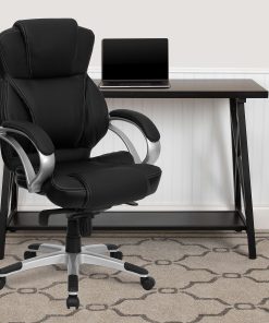 Flash Furniture Contemporary LeatherSoft™ Faux Leather High-Back Swivel Chair, Black/Silver