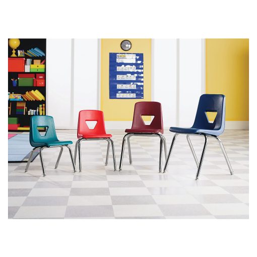 Lorell® Classroom Student Plastic Seat, Plastic Back Stacking Chair, 14 1/4" Seat Width, Navy Seat/Silver Frame, Quantity: 4 - Image 2