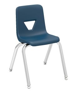 Lorell® Classroom Student Plastic Seat, Plastic Back Stacking Chair, 14 1/4" Seat Width, Navy Seat/Silver Frame, Quantity: 4
