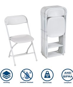 Cosco Classic Collection Resin Folding Chair, White/White, Pack Of 8 2