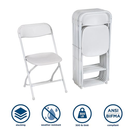 Cosco Classic Collection Resin Folding Chair, White/White, Pack Of 8 - Image 2