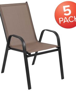 Flash Furniture Brazos Series Outdoor Stack Chairs, Black/Brown, Set Of 5 Chairs 2
