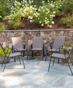 Flash Furniture Brazos Series Outdoor Stack Chairs, Black/Brown, Set Of 5 Chairs