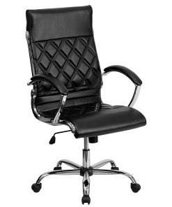 Flash Furniture Designer Upholstered LeatherSoft™ Faux Leather High-Back Swivel Chair, Black/Silver 2