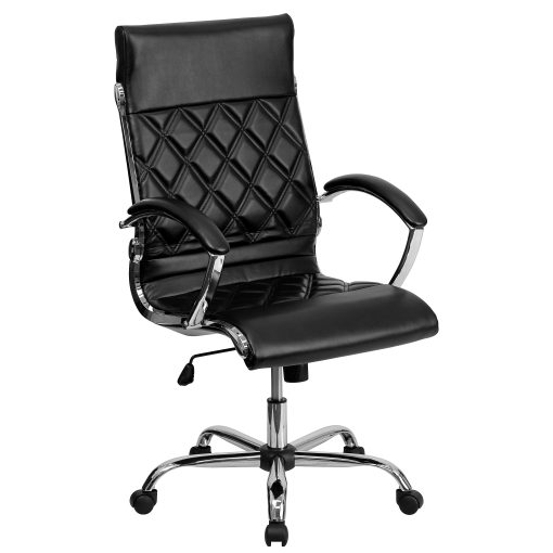 Flash Furniture Designer Upholstered LeatherSoft™ Faux Leather High-Back Swivel Chair, Black/Silver - Image 2