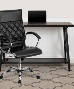 Flash Furniture Designer Upholstered LeatherSoft™ Faux Leather High-Back Swivel Chair, Black/Silver