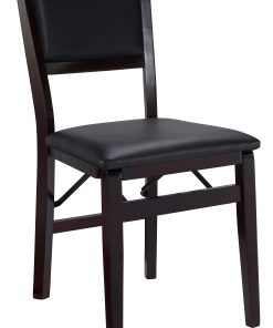 Linon Baker Faux Leather Folding Chairs, Dark Brown/Espresso, Set of 2