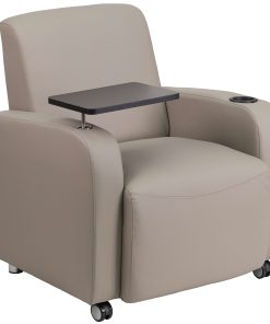 Flash Furniture LeatherSoft Contemporary Tablet-Arm Wheeled Guest Chair, Gray 2