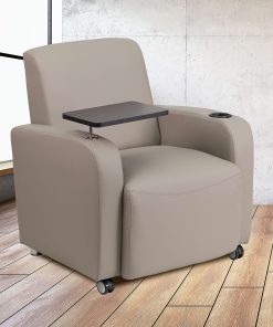 Flash Furniture LeatherSoft Contemporary Tablet-Arm Wheeled Guest Chair, Gray