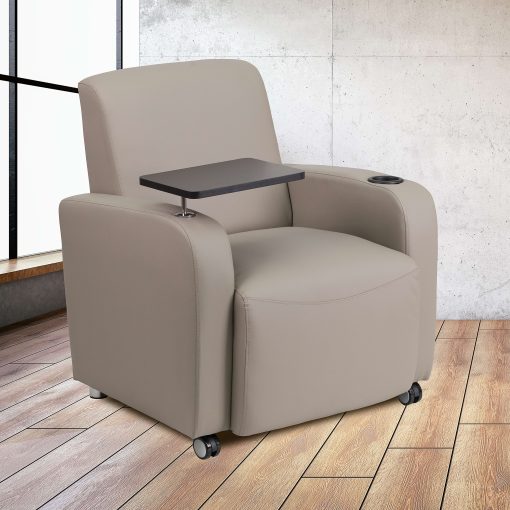 Flash Furniture LeatherSoft Contemporary Tablet-Arm Wheeled Guest Chair, Gray