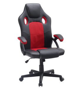 Elama Faux Leather High-Back Adjustable Height Office Task Chair, Black/Red 2