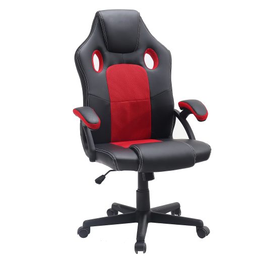 Elama Faux Leather High-Back Adjustable Height Office Task Chair, Black/Red - Image 2