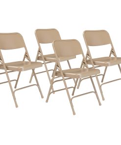 National Public Seating Steel Triple Brace Folding Chairs, Beige, Pack Of 4