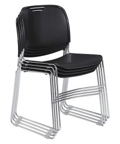 National Public Seating Hi-Tech Plastic Seat, Stacking Chair, 17 1/2″ Seat Width, Black Seat/Chrome Frame, Quantity: 4 2