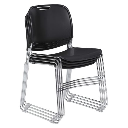 National Public Seating Hi-Tech Plastic Seat, Stacking Chair, 17 1/2" Seat Width, Black Seat/Chrome Frame, Quantity: 4 - Image 2