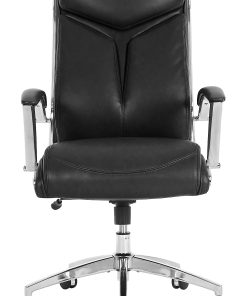 Realspace® Modern Comfort Verismo Bonded Leather High-Back Executive Office Chair, Black/Chrome, BIFMA Compliant 2