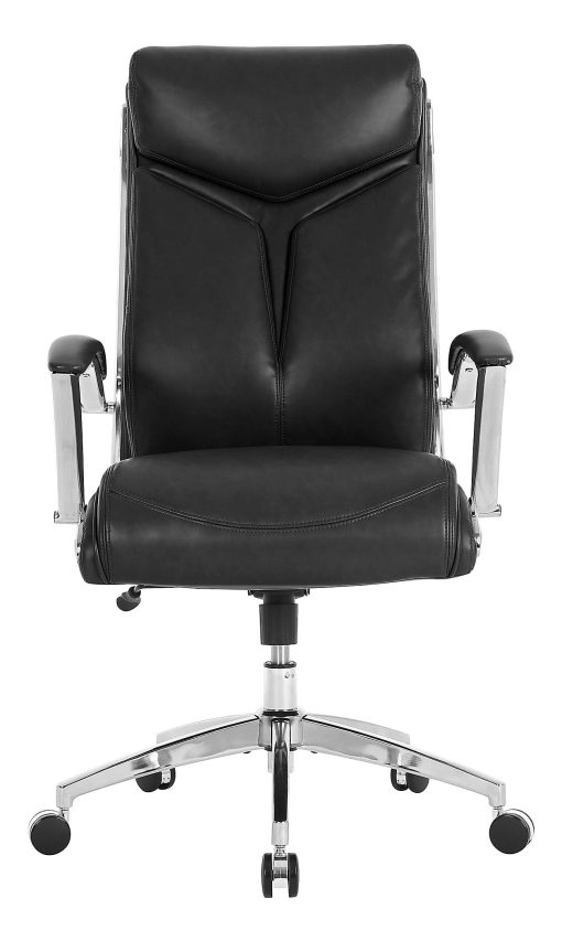 Realspace® Modern Comfort Verismo Bonded Leather High-Back Executive Office Chair, Black/Chrome, BIFMA Compliant - Image 2