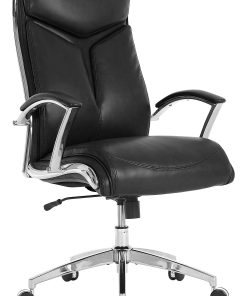 Realspace® Modern Comfort Verismo Bonded Leather High-Back Executive Office Chair, Black/Chrome, BIFMA Compliant