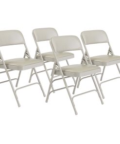 National Public Seating Vinyl Upholstered Triple Brace Folding Chairs, Gray, Pack Of 4