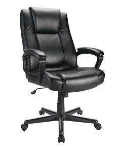 Realspace® Hurston Bonded Leather High-Back Executive Office Chair, Black, BIFMA Compliant