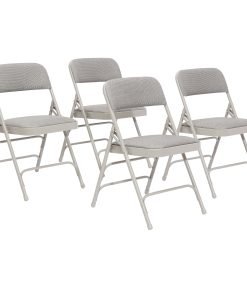 National Public Seating Fabric Upholstered Triple Brace Folding Chairs, Gray, Pack Of 4