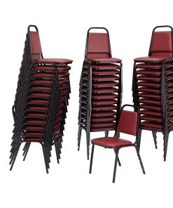 National Public Seating Standard Vinyl Padded Banquet Stack Chair, Burgundy/Black Pack Of 40