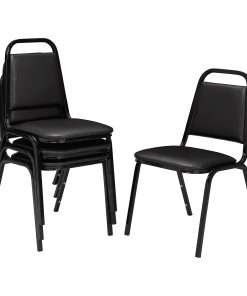 National Public Seating Square Back Padded Vinyl Seat, Banquet Stack Chair, 15 3/4" Seat Width, Black Seat/Black Frame, Set of 4