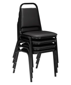 National Public Seating Square Back Padded Vinyl Seat, Banquet Stack Chair, 15 3/4″ Seat Width, Black Seat/Black Frame, Set of 4 2