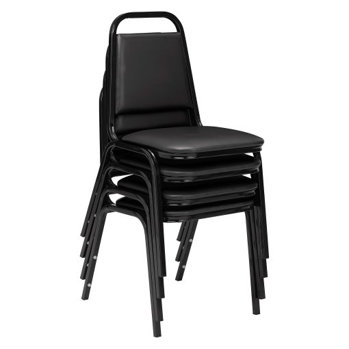 National Public Seating Square Back Padded Vinyl Seat, Banquet Stack Chair, 15 3/4" Seat Width, Black Seat/Black Frame, Set of 4 - Image 2