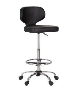ALPHA HOME Adjustable Ergonomic Faux Leather Office Drafting Chair With Back, Black